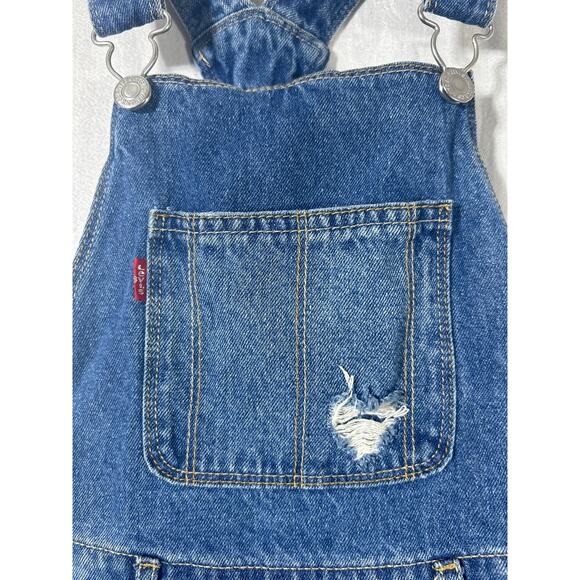 Levis Denim Shortall 7 Reg Kids Blue Jean Shorts Overalls Bib - Picture 4 of 10